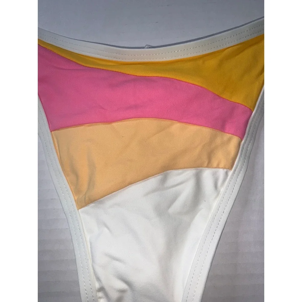 LSPACE Daybreak‎ Bottom Bitsy Bikini Swimsuit XS White Rainbow Stripe Low Rise